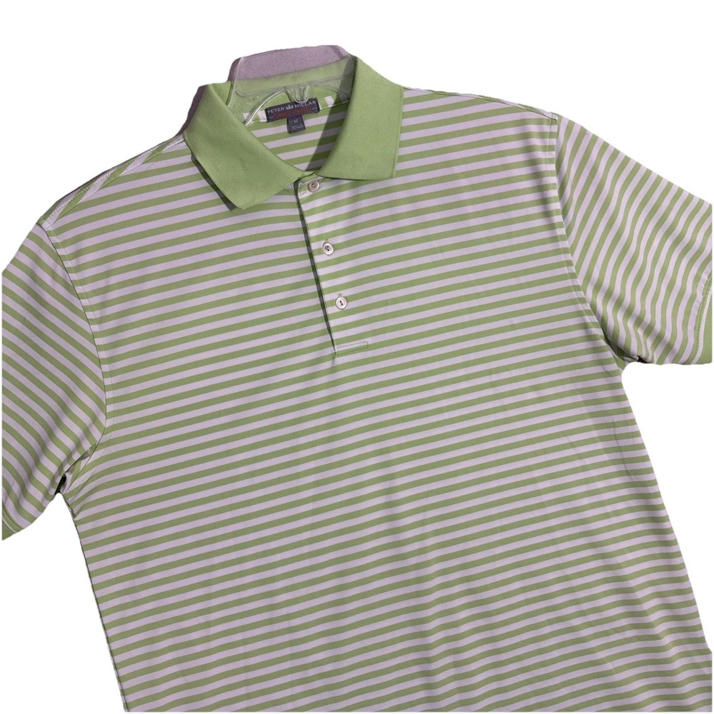 Peter Millar MEDIUM Green Stripe Performance Golf Polo Shirt Men Summer Comfort